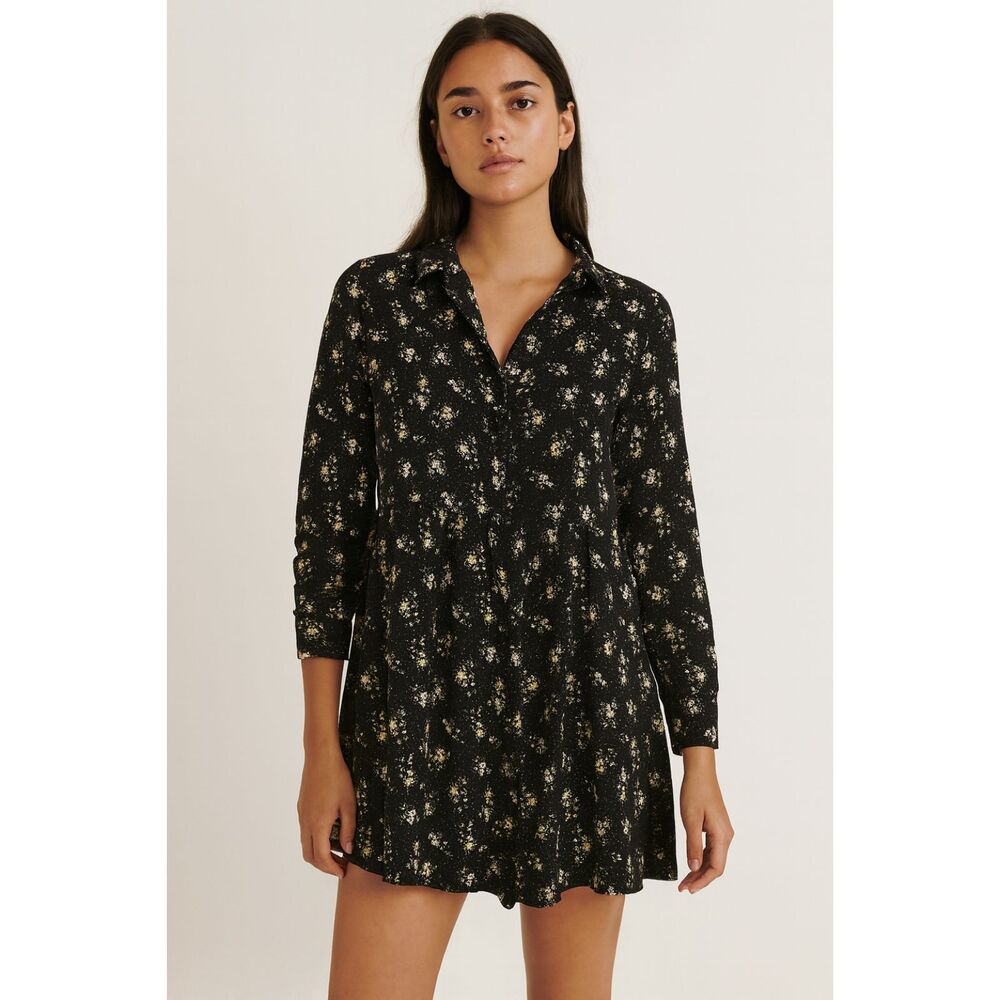 & OTHER STORIES Floral Shirt Mini Dress‎ Black Sz 6
